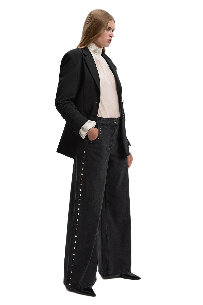 Karen Millen Women's Denim Studded Wide Leg Jeans