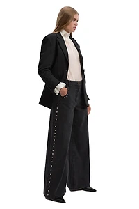 Karen Millen Women's Denim Studded Wide Leg Jeans