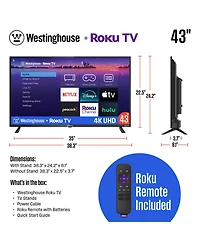 Westinghouse 43" Roku 4K Uhd Smart Tv w/ HDR10, Apple HomeKit, Alexa & Google Assistant