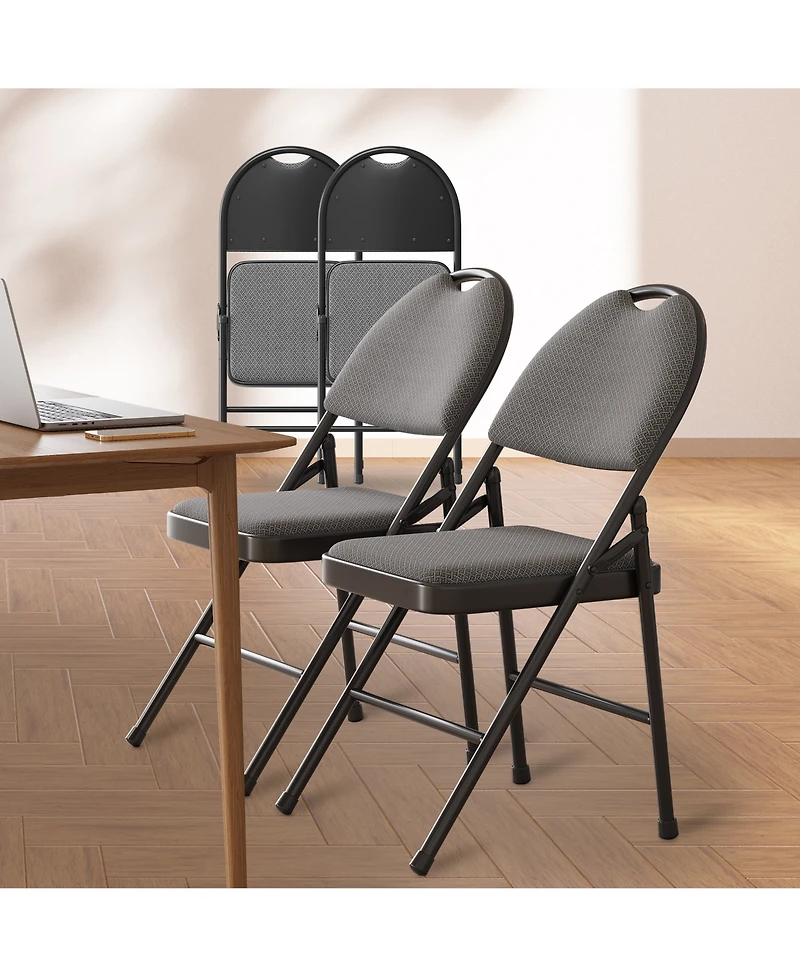 homfan 4 Piece Cushioned Folding Chairs with Ergonomic Wide Back, Reinforced Metal Frame and Nesting Stackable Design - Portable Seating for Events