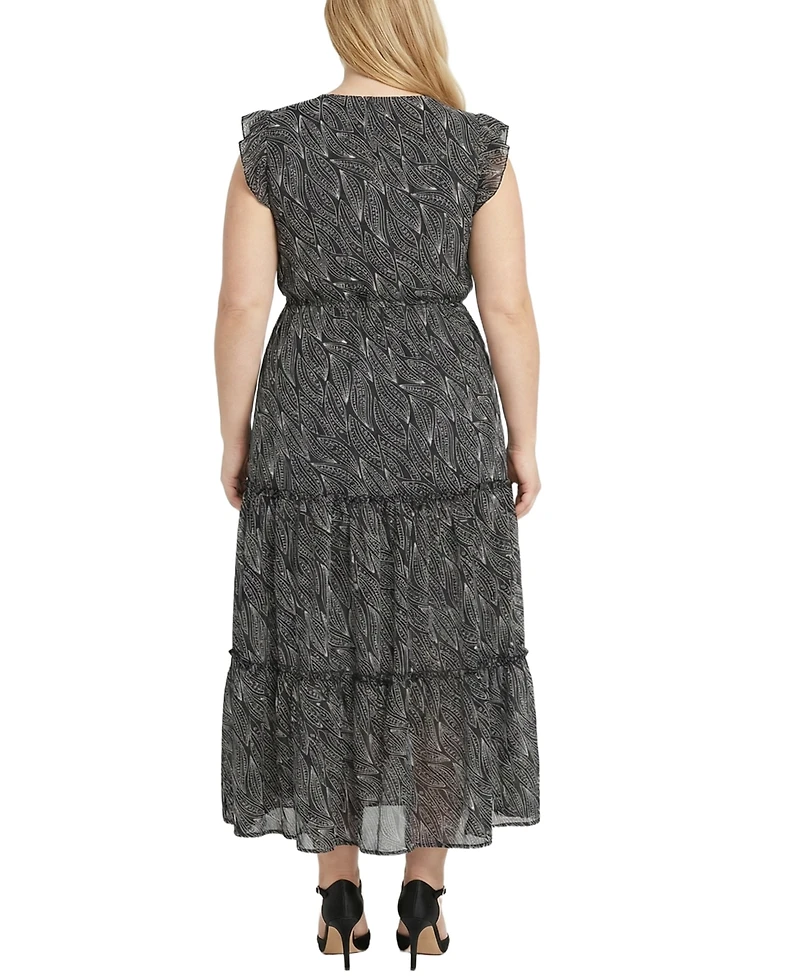 Ny Collection Plus Flutter Sleeve Tiered Dress