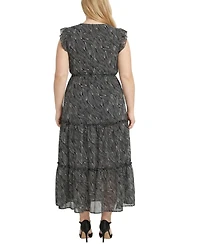 Ny Collection Plus Flutter Sleeve Tiered Dress