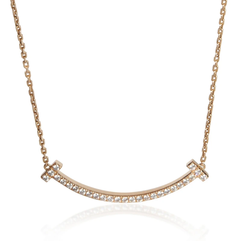 Pre-Owned Tiffany & Co Rose Gold Diamond Medium Model Tiffany T Smile Necklace