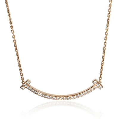 Pre-Owned Tiffany & Co Rose Gold Diamond Medium Model Tiffany T Smile Necklace