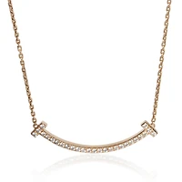 Pre-Owned Tiffany & Co Rose Gold Diamond Medium Model Tiffany T Smile Necklace