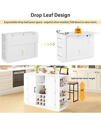 flynama 47.2" Kitchen Island with Drop Leaf and Power Outlet - Wine Bar Cabinet with Storage Shelves