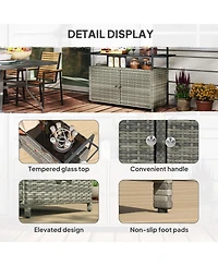 flynama Wicker Outdoor Bar Cart with 2-Tier Shelf and Cabinet