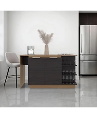 flynama Kitchen Bar Counter with Shelves and Cabinets, Wengue