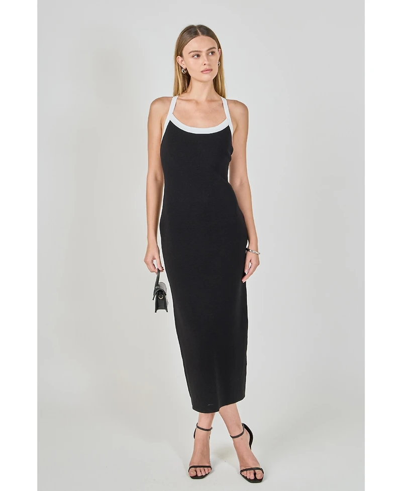 endless rose Women's Cross Back Knit Midi Dress