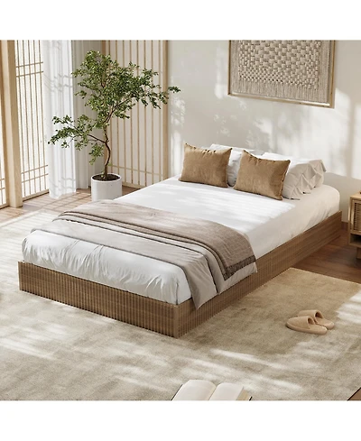 homfan Wood Platform Bed Frame with Fluted Design, Low Profile Bed, Quiet Slat Support