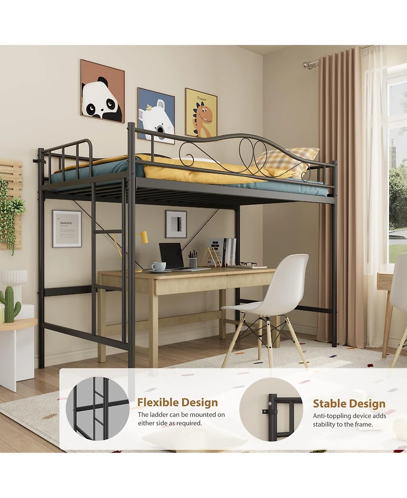 homfan Metal Loft Bed with Ladder and Full Guardrails, Space-Saving Frame Under-Bed Clearance, No Box Spring Needed