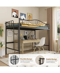 homfan Metal Loft Bed with Ladder and Full Guardrails, Space-Saving Frame Under-Bed Clearance, No Box Spring Needed