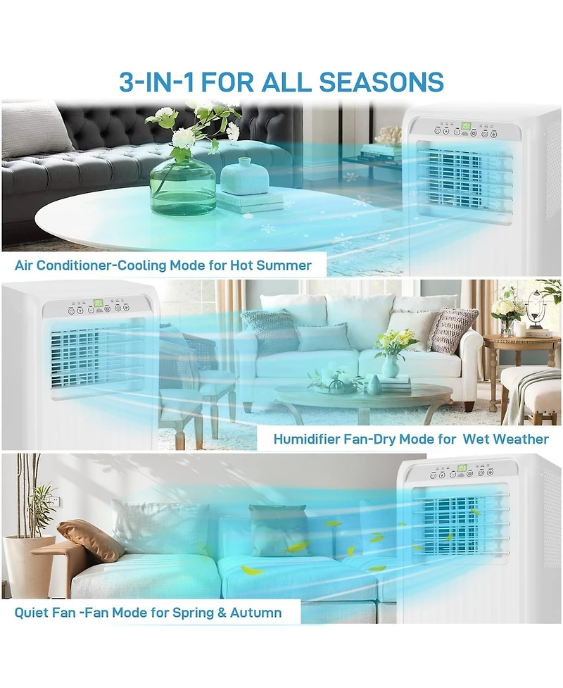 Xo 10000 Btu Portable Air Conditioner with Remote, 3-in-1 Cooling, Dehumidifier and Fan for Rooms up to 450 Sq.Ft