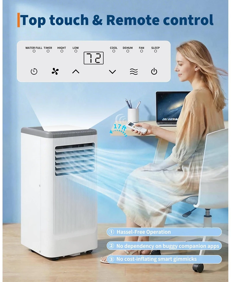 Xo 10,000 Btu Portable Ac with Heater, Remote, Led Display, Sleep Mode and Installation Kit for Up to 450 Sq. Ft