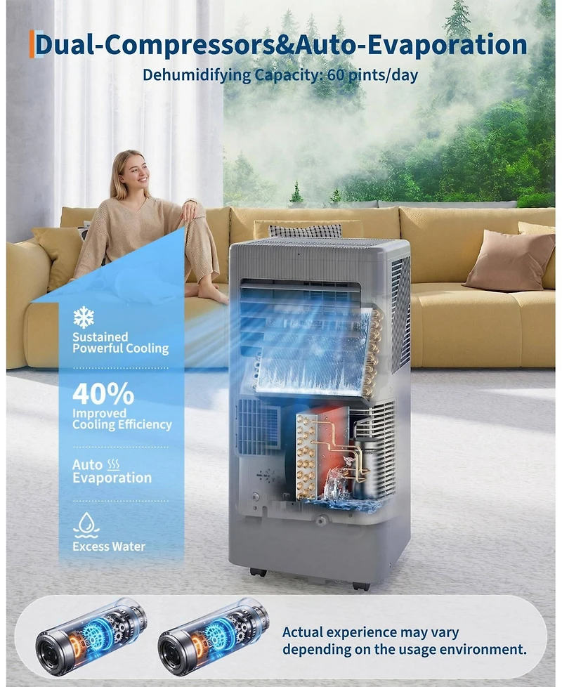 Xo 10,000 Btu Portable Silent Ac with Remote, Led Display, Sleep Mode and Installation Kit for Rooms Up to 450 Sq. Ft