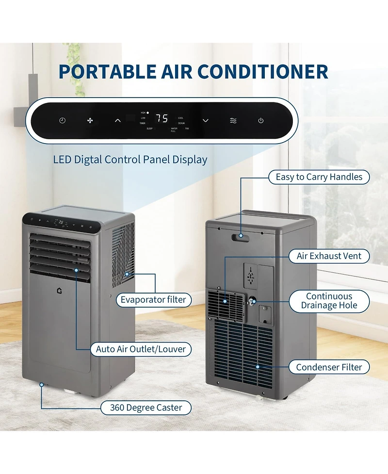 Xo 10,000 Btu Portable Ac with Remote, Led Display, 24-Hour Timer, R32 Refrigerant and Window Kit for Up to 550 Sq. Ft