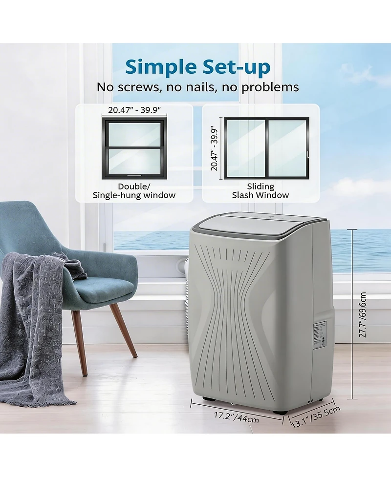 Xo 14,000 Btu Portable Ac, 5-in-1 Cooling, Dehumidifier, Fan, Auto and Sleep, Remote