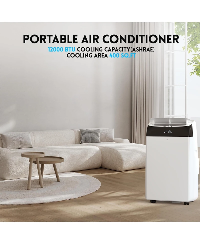 Xo 12,000 Btu Portable Ac for Rooms up to 550 Sq. Ft. with Cooling, Drying and Fan, Eco, Sleep, Led Display, Remote