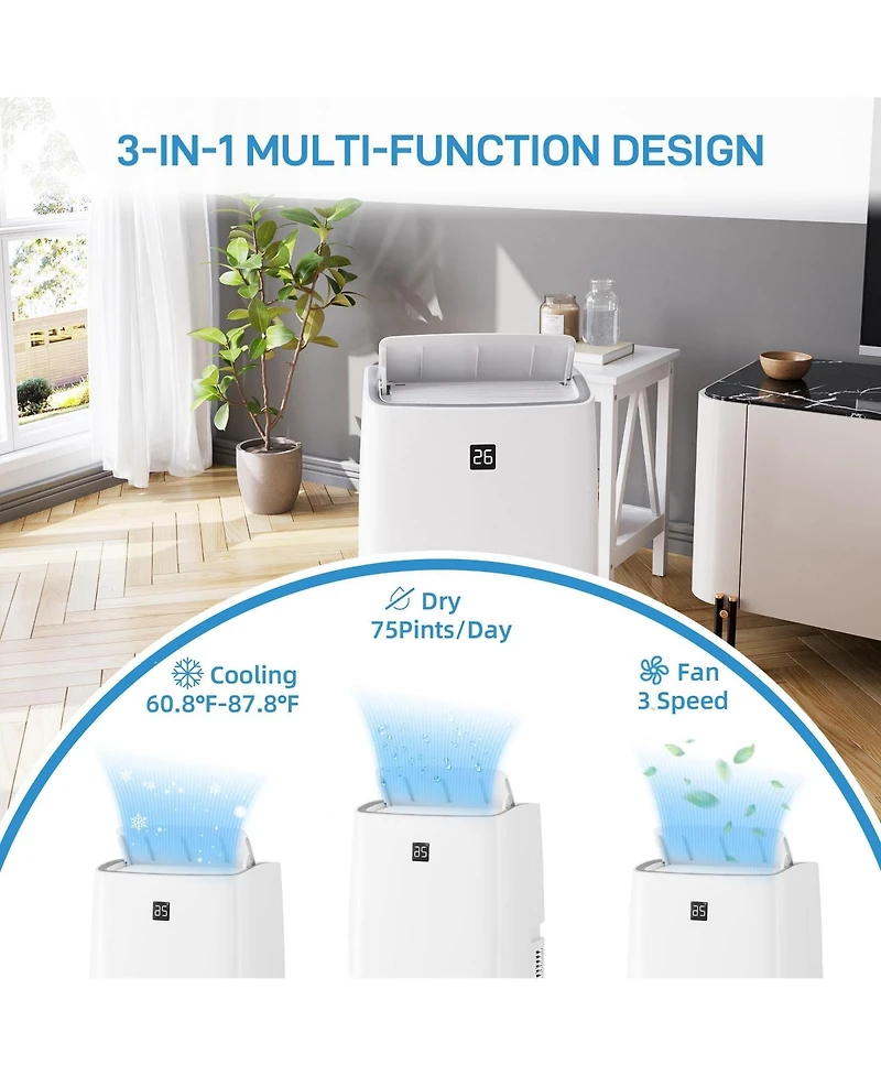 Xo 14,000 Btu Portable Air Conditioner for Rooms up to 750 Sq. Ft., 3-in-1 Cooling, Dehumidifier and Fan, Sleep Mode