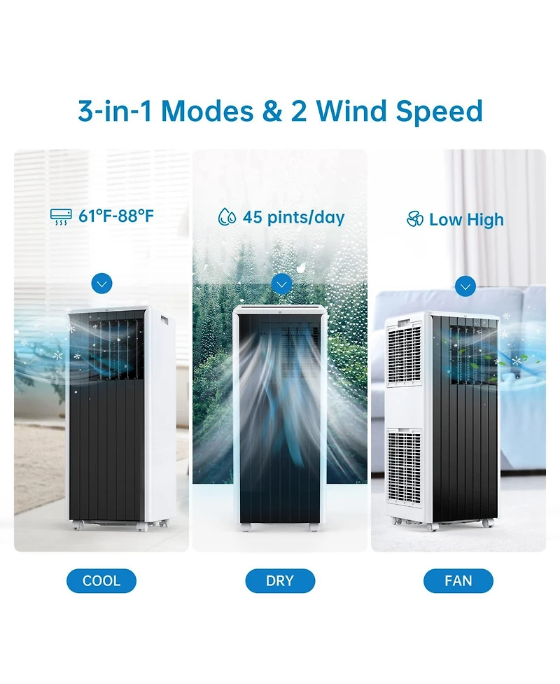 Xo 8,000 Btu Portable Air Conditioner with Remote, Led Panel, Dehumidifier and Fan for Rooms up to 350 Sq. Ft