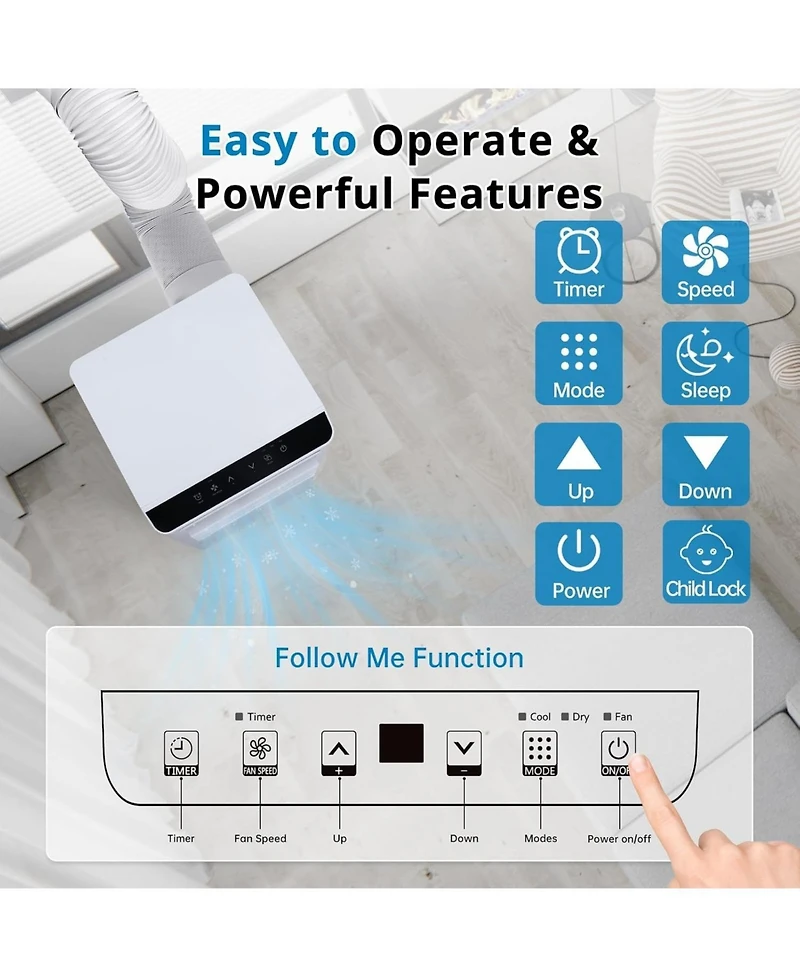 Xo 8000 Btu Portable Air Conditioner, 3-in-1 Ac Unit with Dehumidifier, Fan and Timer for Rooms up to 350 Sq.Ft
