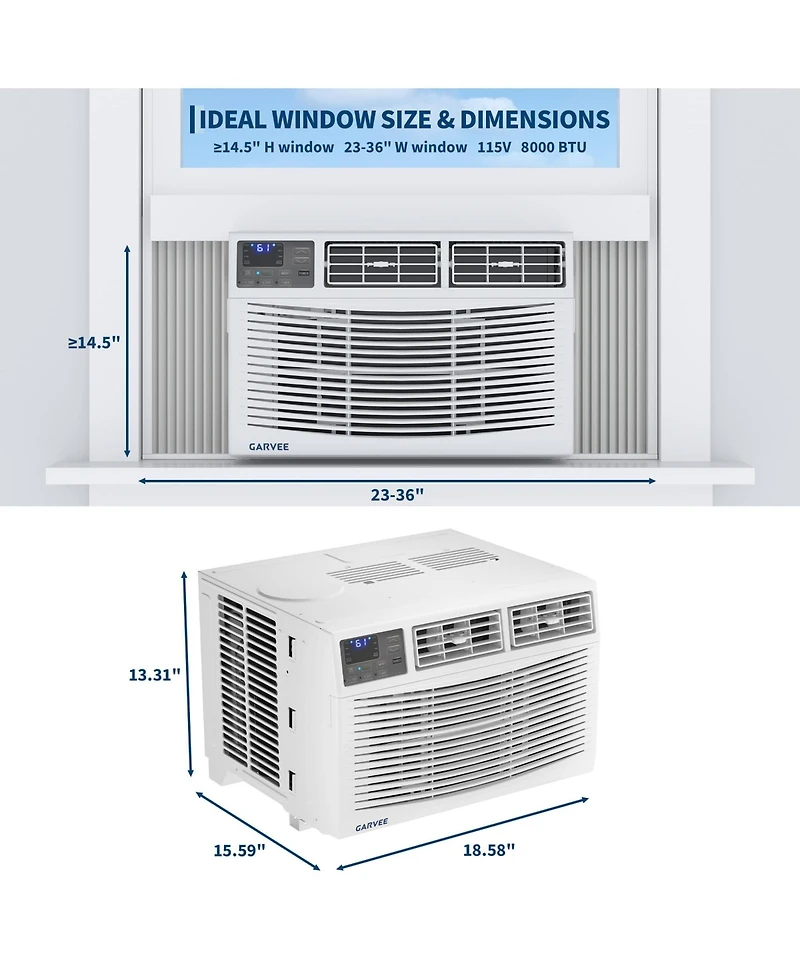 Xo 8000 Btu Window Ac, Energy Star Air Conditioner, Cools 350 Sq. Ft, 24H Timer, Sleep Mode, Auto Restart, 115V
