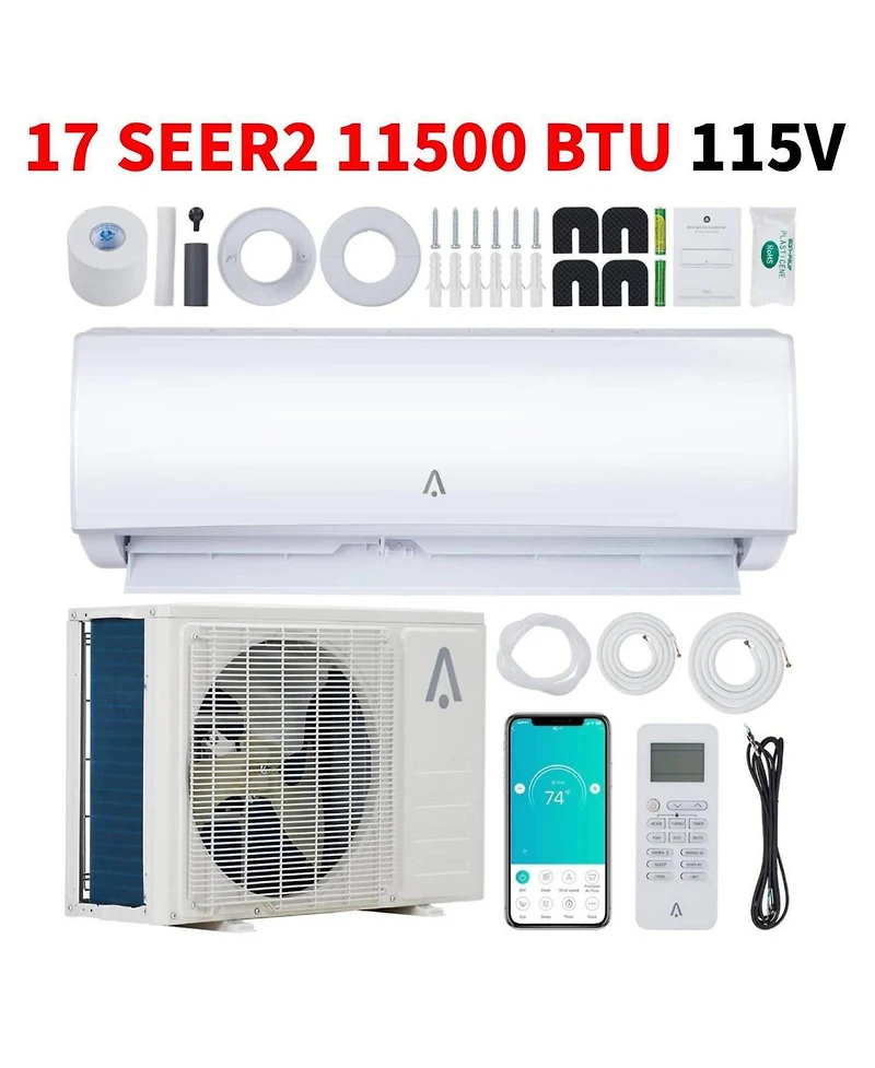 Xo 11500 Btu Mini Split Air Conditioner, 17 SEER2 Efficiency Cooling/Heating Up to 750 Sq.ft. with WiFi and Remote Control, 115V
