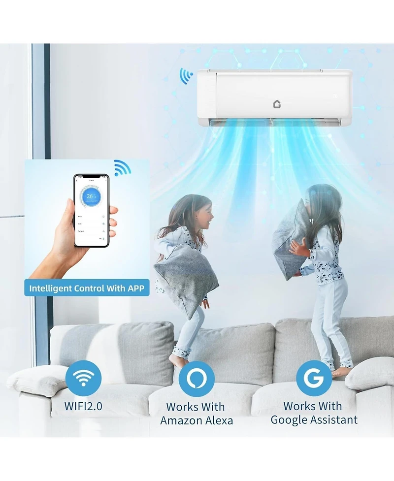 Xo 24,000 Btu Mini Split Air Conditioner and Heat Pump, Cools and Heats Up to 1,500 Sq.ft. with WiFi, Alexa Control, 230V