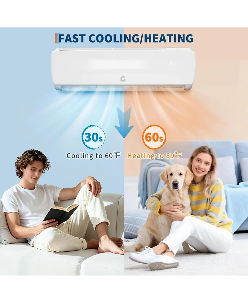 Xo 12000 Btu Mini Split Air Conditioner and Heat Cool Up to 750 Sq.Ft, 19 SEER2 115V Ductless Air Conditioner