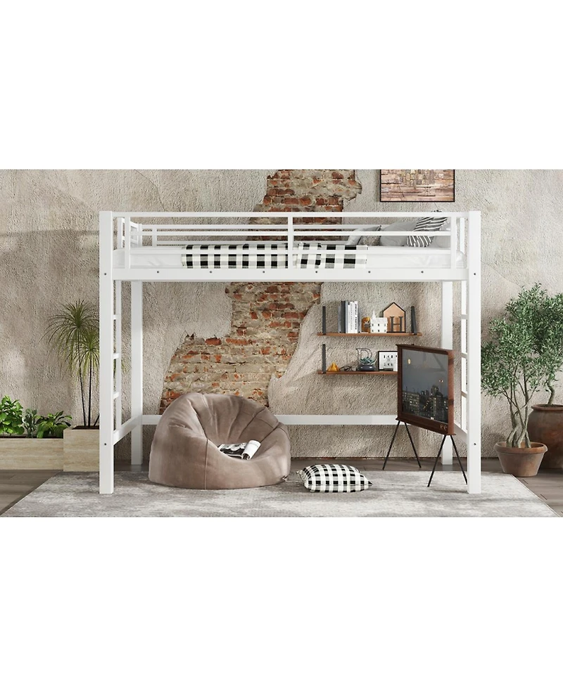 Streamdale Furniture Metal Loft Bed with Ladder and Guardrails