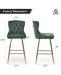 Rainsken Bar Stools Set of 2, Velvet Counter, Button Tufted and Nailheads Trim, with Metal Legs, for Kitchen Island Dining Room Pub