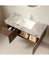 Sillysis Wall Mounted Bathroom Vanity, Luxury Sintered Stone Countertop, Undermount Ceramic Sink, Soft Close Storage Cabinet