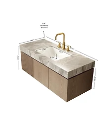 Sillysis Inches Wall Mount Bathroom Vanity with Sintered Stone Top, Ceramic Undermount Sink, Soft Close Storage Cabinet