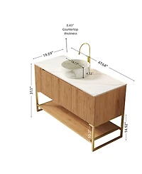 Sillysis 47.6 Inch Bathroom Vanity with Ceramic Basin, Sintered Stone Countertop, Soft Close Door Storage and Open Shelf