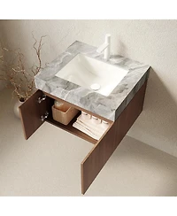 Sillysis Wall Mounted Bathroom Vanity, Luxury Sintered Stone Countertop, Undermount Ceramic Sink, Soft Close Storage Cabinet