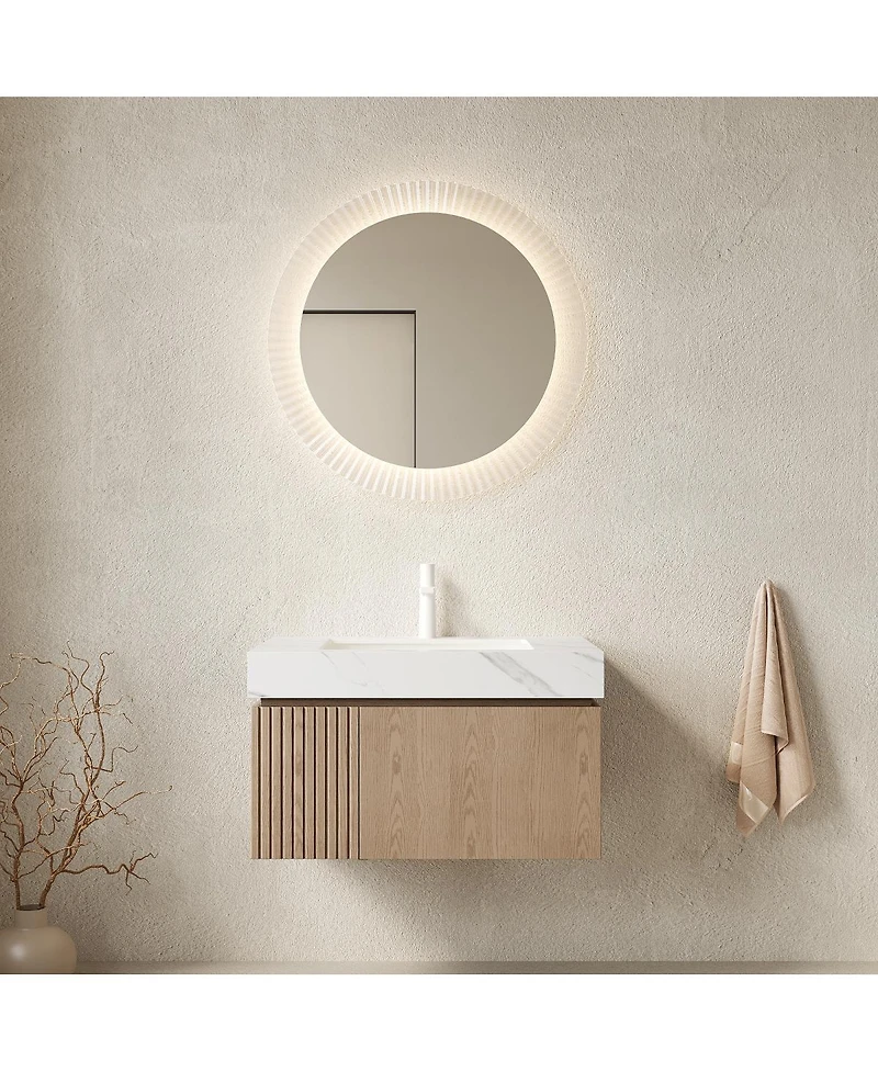 Sillysis Wall Mounted Bathroom Vanity, Sintered Stone Top, Carrara Ceramic Sink, Soft Close Cabinet