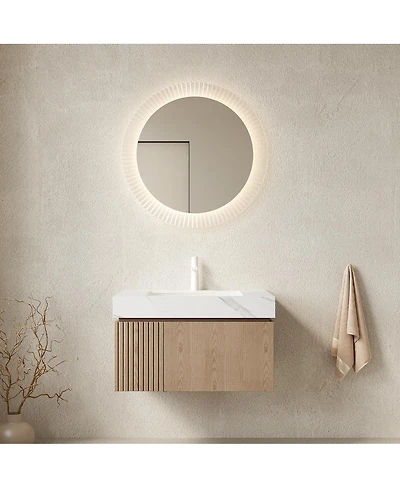 Sillysis Wall Mounted Bathroom Vanity, Sintered Stone Top, Carrara Ceramic Sink, Soft Close Cabinet