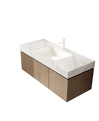 Sillysis Wall Mounted Bathroom Vanity, Sintered Stone Top, Carrara Ceramic Sink, Soft Close Cabinet