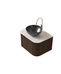 Sillysis Wall Mounted Bathroom Vanity with Artificial Marble Top, Ceramic Basin, Soft Close Drawer
