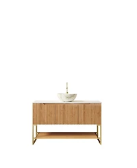 Sillysis 47.6 Inch Bathroom Vanity with Ceramic Basin, Sintered Stone Countertop, Soft Close Door Storage Cabinet, Open Shelf