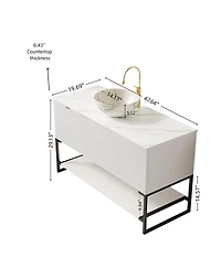 Sillysis 47.6 Inch Freestanding Bathroom Vanity with Ceramic Basin, Sintered Stone Countertop , Soft Close Door and Open Shelf