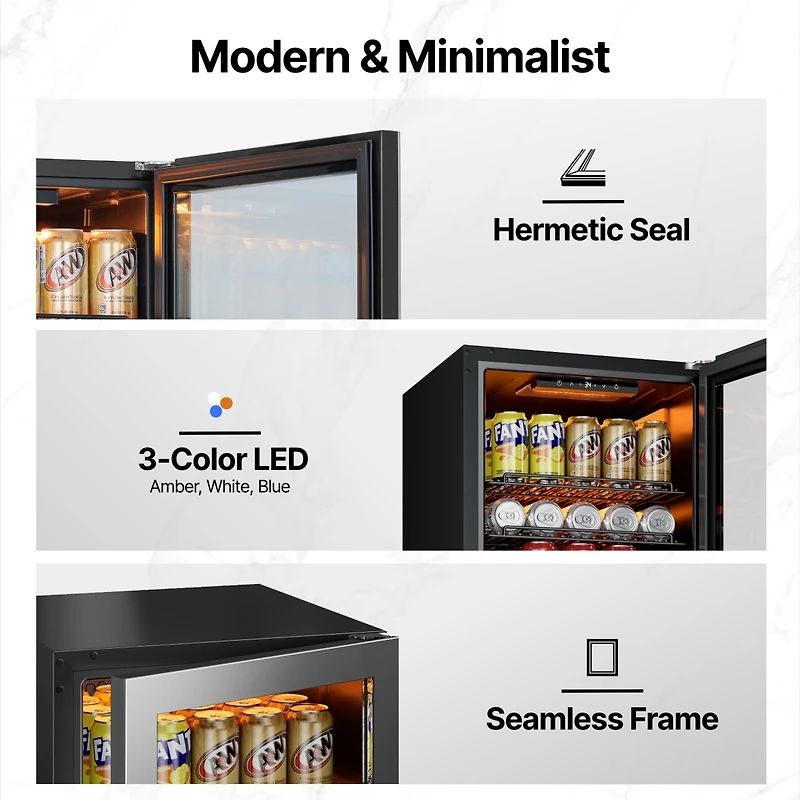 Ca'Lefort Beverage Refrigerator Cooler, 105-Can Mini Freestanding Beverage Fridge with Glass Door for Home or Bar
