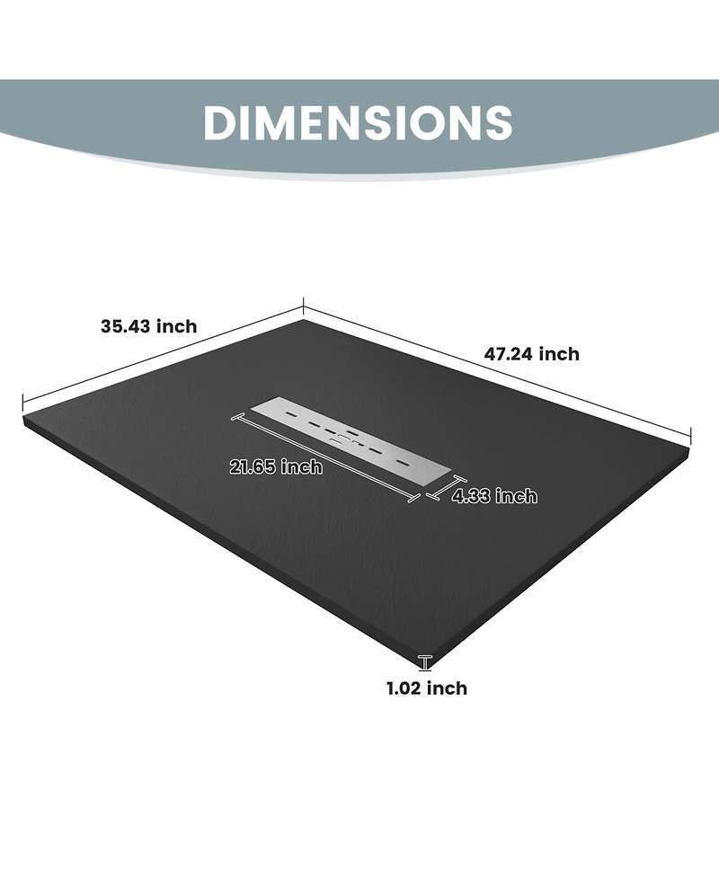 Casainc Low-Profile Smc Shower Base with Non-Slip Smc Solid Surface