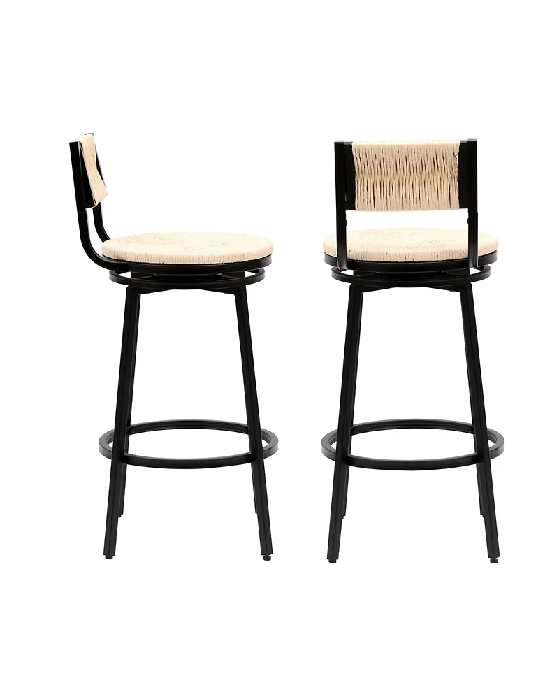 Flynama Set of 2 Hand Woven Paper Rope Metal Frame Swivel Bar Stools