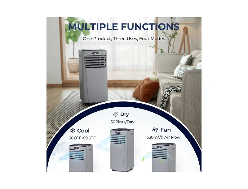Ecooso 10000 Btu 4-in-1 Portable Air Conditioner for Rooms up to 350 sq.ft