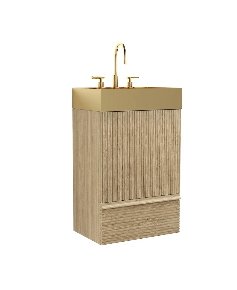 Sillysis Freestanding Bathroom Vanity with Gold Metal Vessel Sink, Modern Striped Cabinet with Drawer for Small Spaces