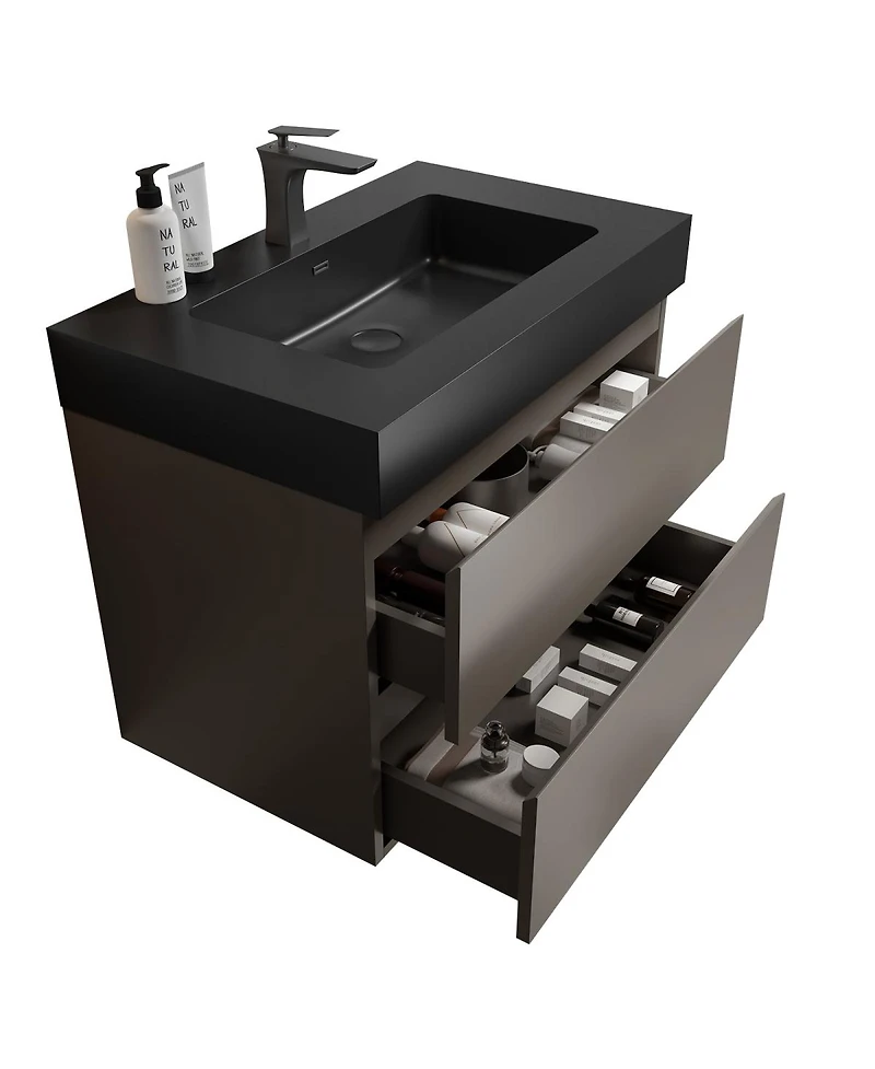 Sillysis 30" Floating Bathroom Vanity with Sink, Wall Mounted Modern Storage Cabinet without Faucet, Pre-Assembled