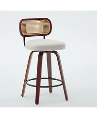 Flynama 26 Inch Set of 3 Counter Height Swivel Bar Stools with Rattan Cane Back and Linen