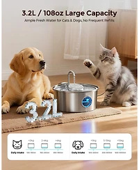 Ltmate Cat Water Fountain Stainless Steel, 108oz/3.2L,Automatic Cat Water Dispenser,Includes 6 Replacement Filters