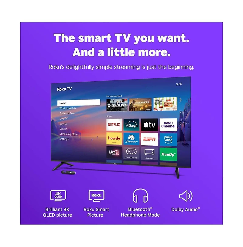 Roku 65" Select Series 4K Qled Smart Tv Dolby Vision Hdr Hdmi Usb Streaming - 65R5D5